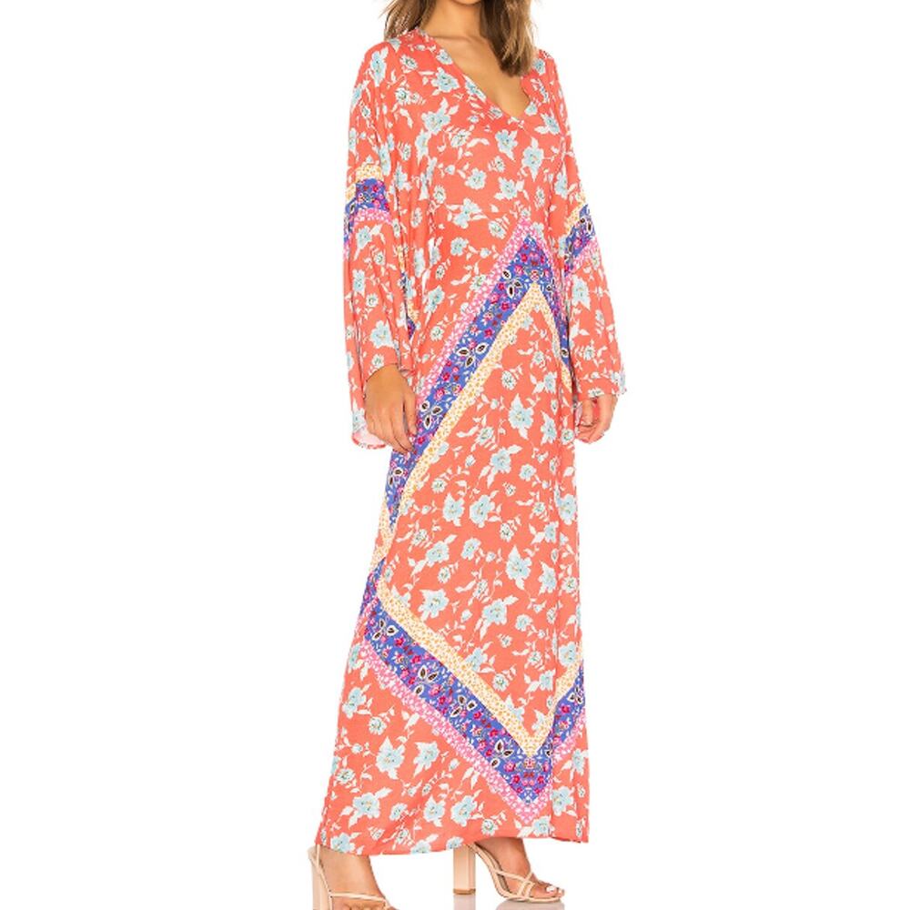 Lovers + Friends Better Vibes Kimono Dress XS Orange Purple Low Back Party